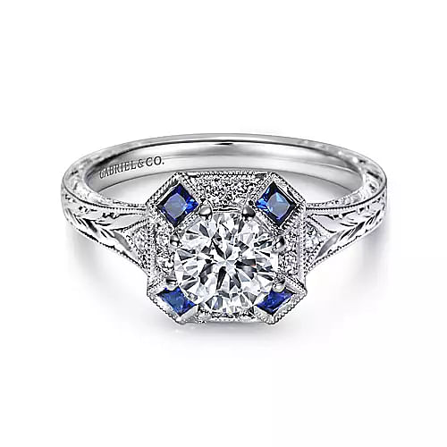 Gabriel & Co. "Girasol" Blue Sapphire Diamond Engagement Ring