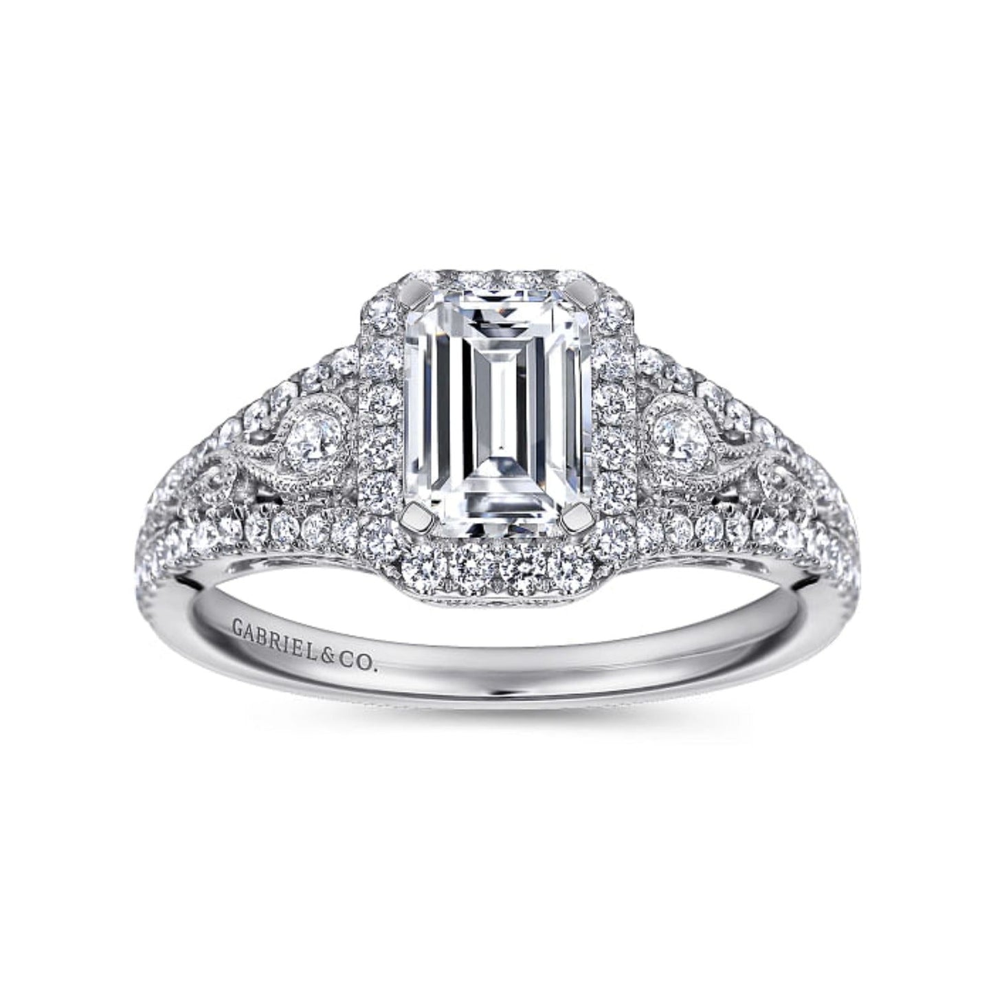 Gabriel & Co. "Marlena" Emerald Cut Halo Diamond Engagement Ring