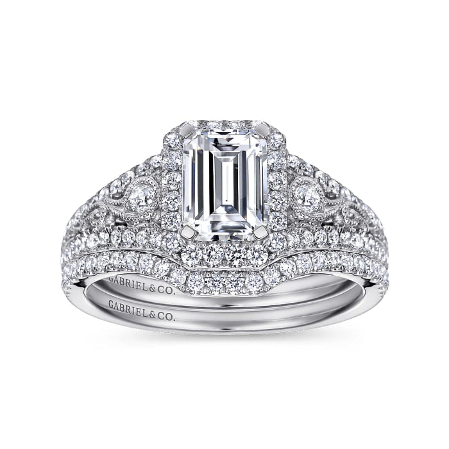 Gabriel & Co. "Marlena" Emerald Cut Halo Diamond Engagement Ring