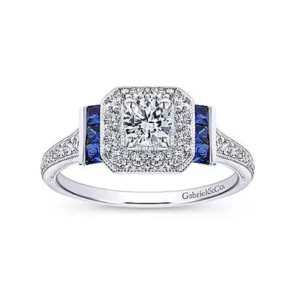 Gabriel & Co. Vintage Style Blue Sapphire & Diamond Engagement Ring