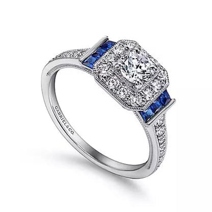 Gabriel & Co. Vintage Style Blue Sapphire & Diamond Engagement Ring