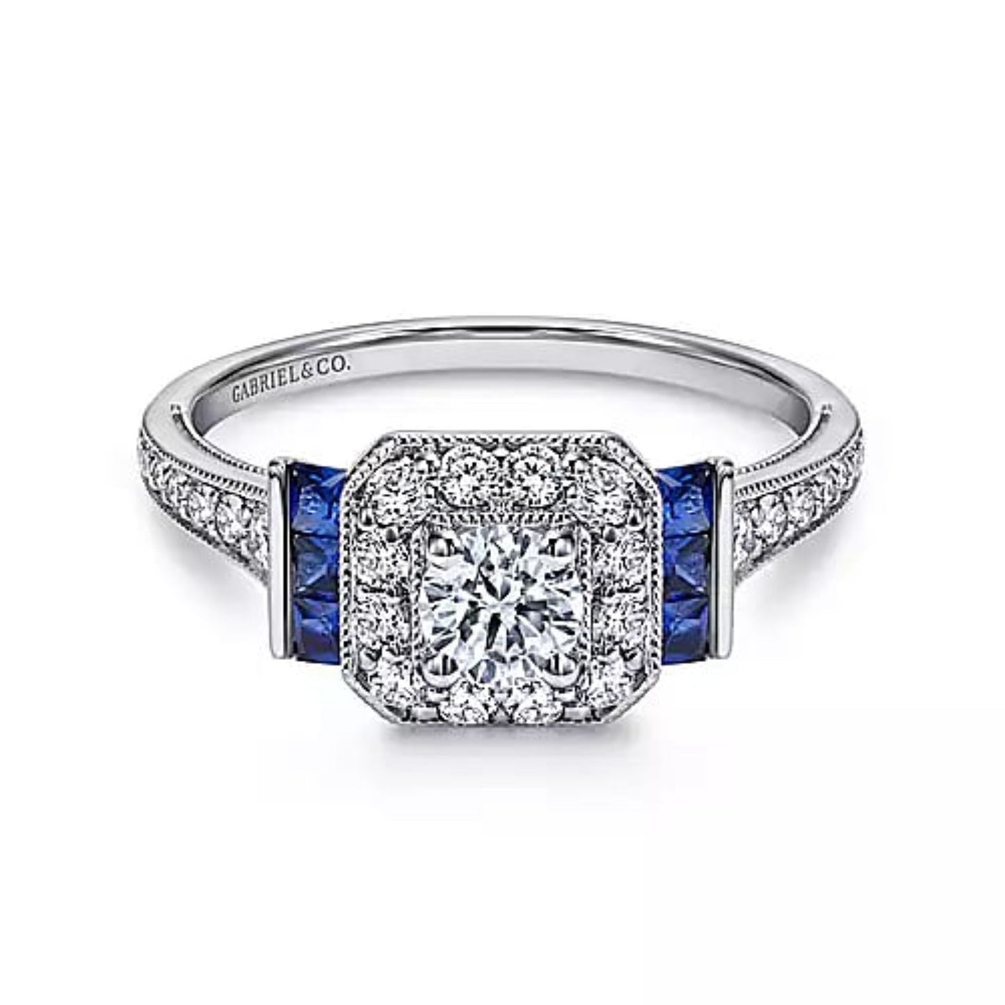 Gabriel & Co. Vintage Style Blue Sapphire & Diamond Engagement Ring