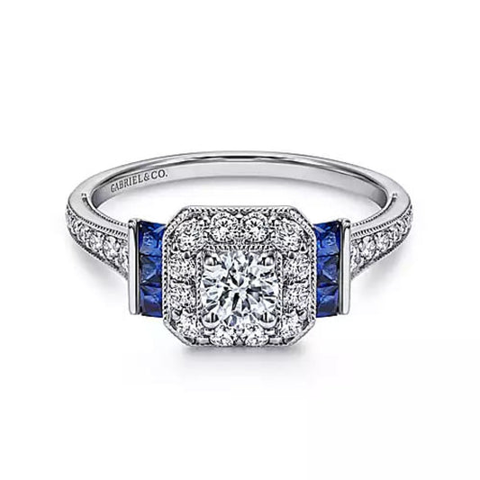 Gabriel & Co. Vintage Style Blue Sapphire & Diamond Engagement Ring