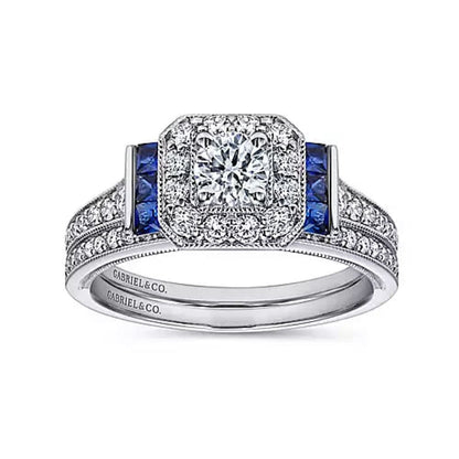 Gabriel & Co. Vintage Style Blue Sapphire & Diamond Engagement Ring