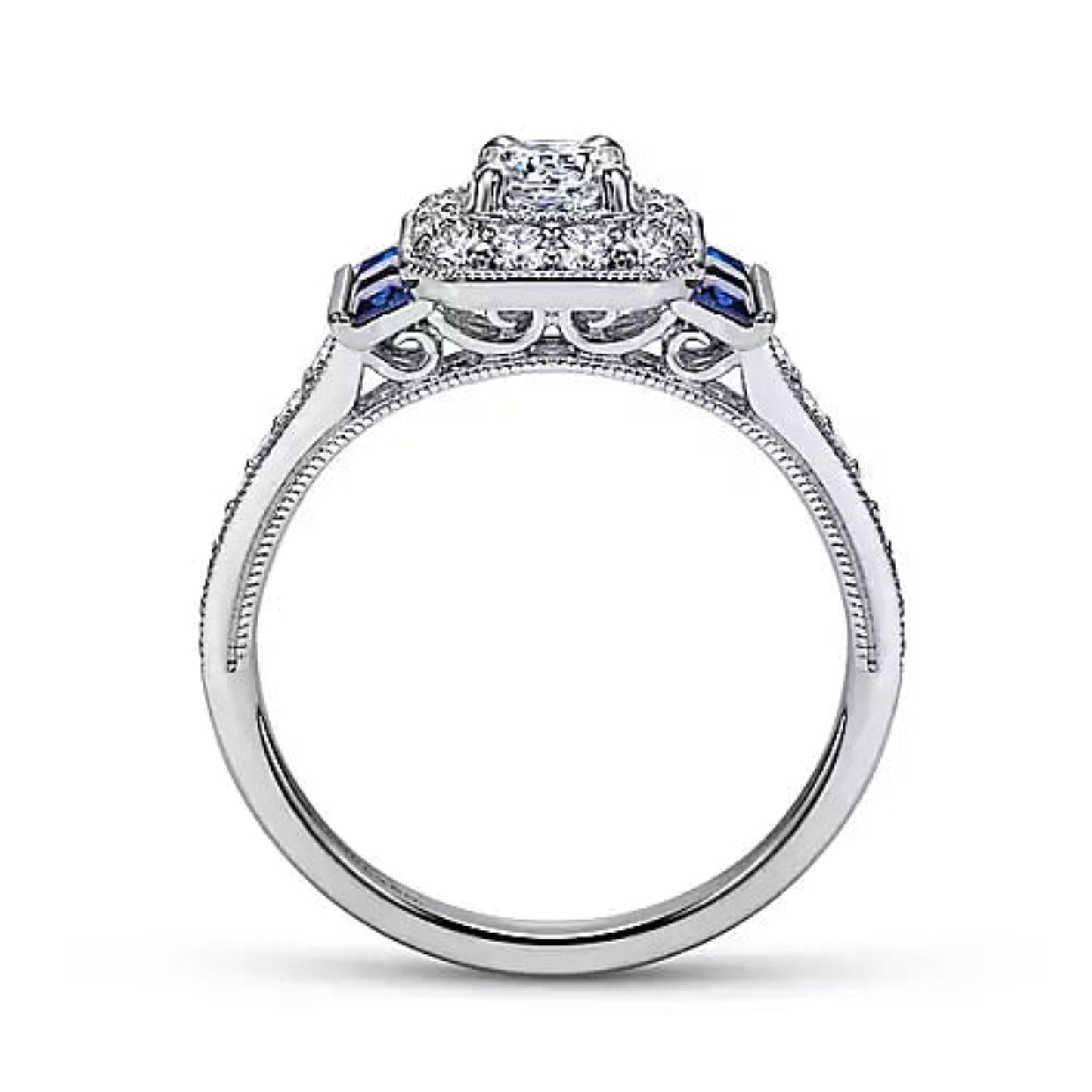 Gabriel & Co. Vintage Style Blue Sapphire & Diamond Engagement Ring