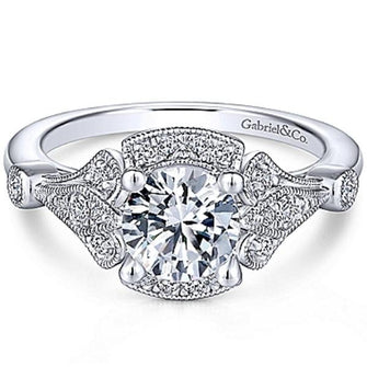 Gabriel "Columbus" Art Deco Style Halo Diamond Engagement Ring