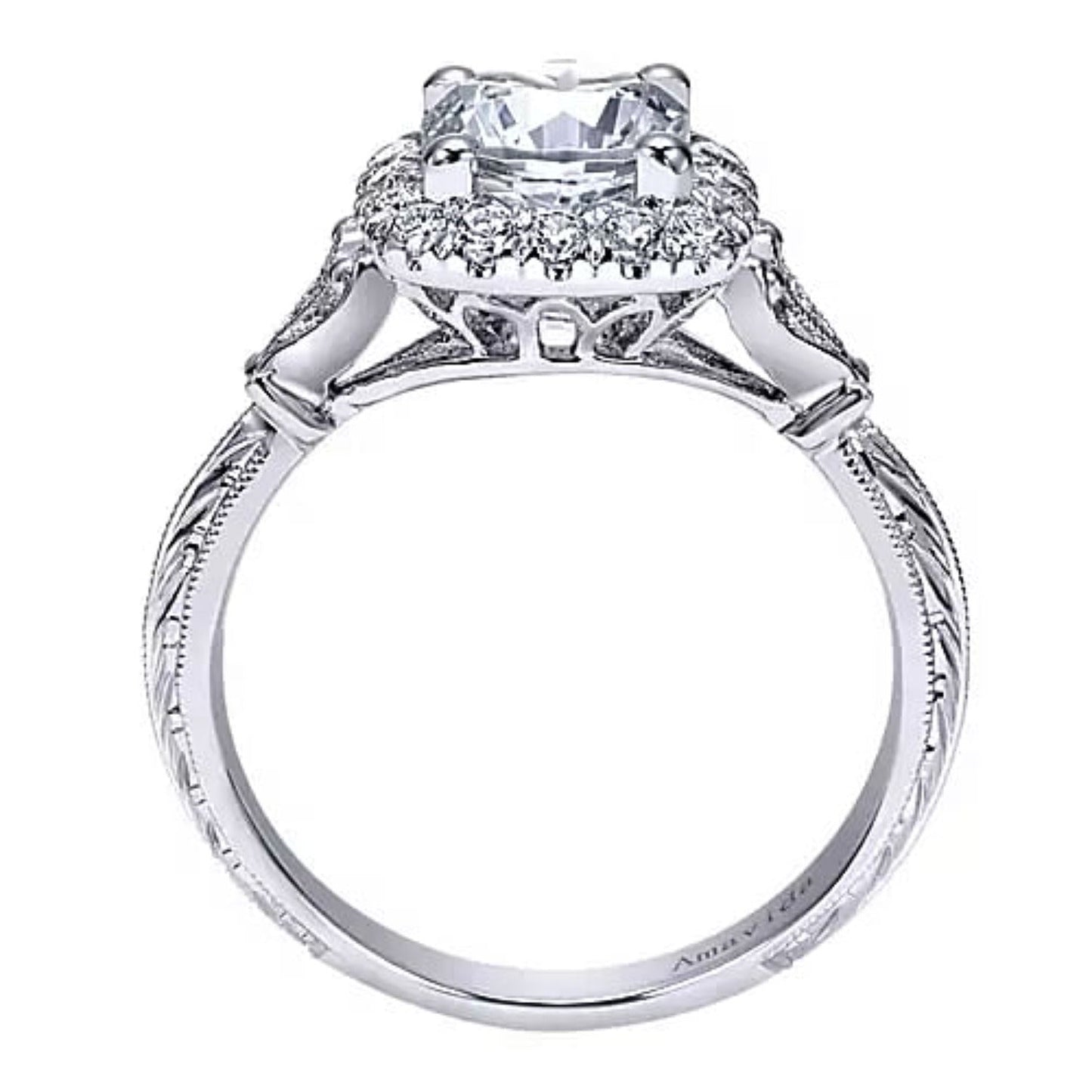 Gabriel & Co."Mercer" Cushion Halo Vintage Style Diamond Engagement Ring