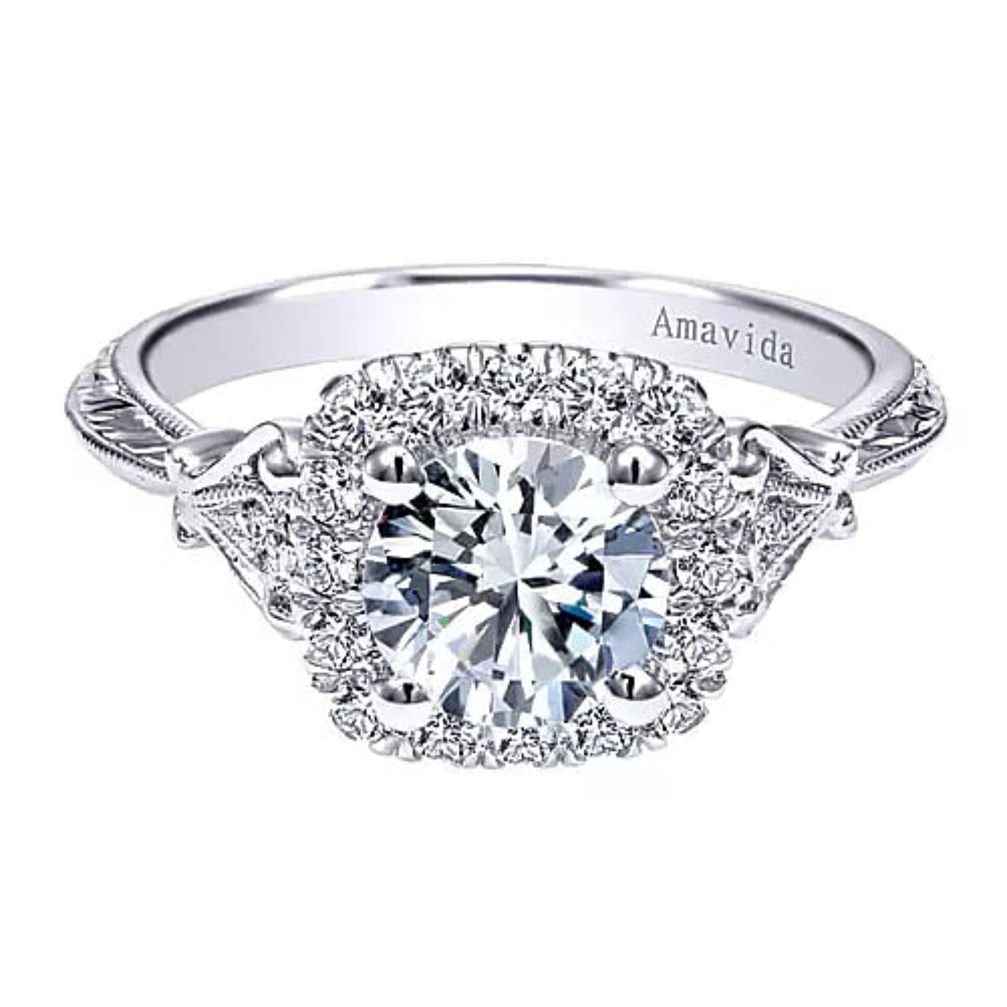 Gabriel & Co."Mercer" Cushion Halo Vintage Style Diamond Engagement Ring