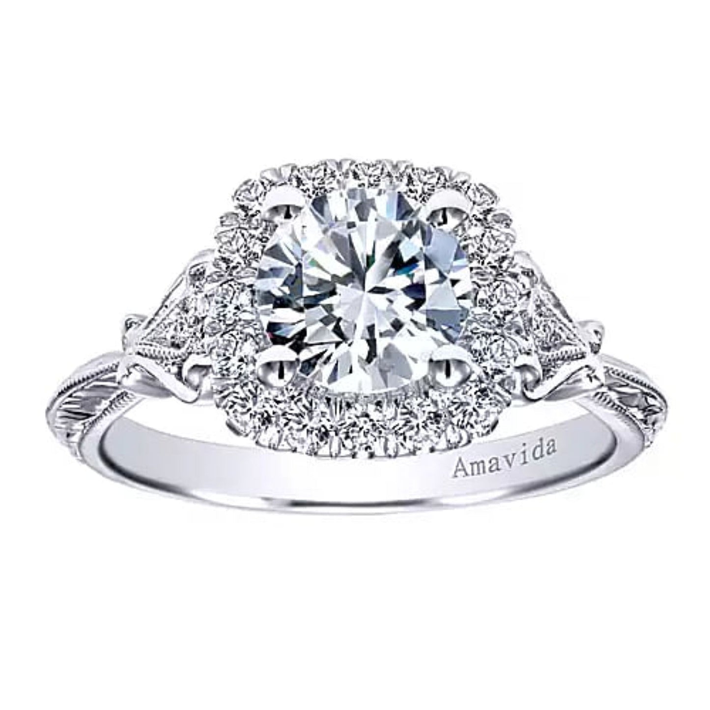 Gabriel & Co."Mercer" Cushion Halo Vintage Style Diamond Engagement Ring