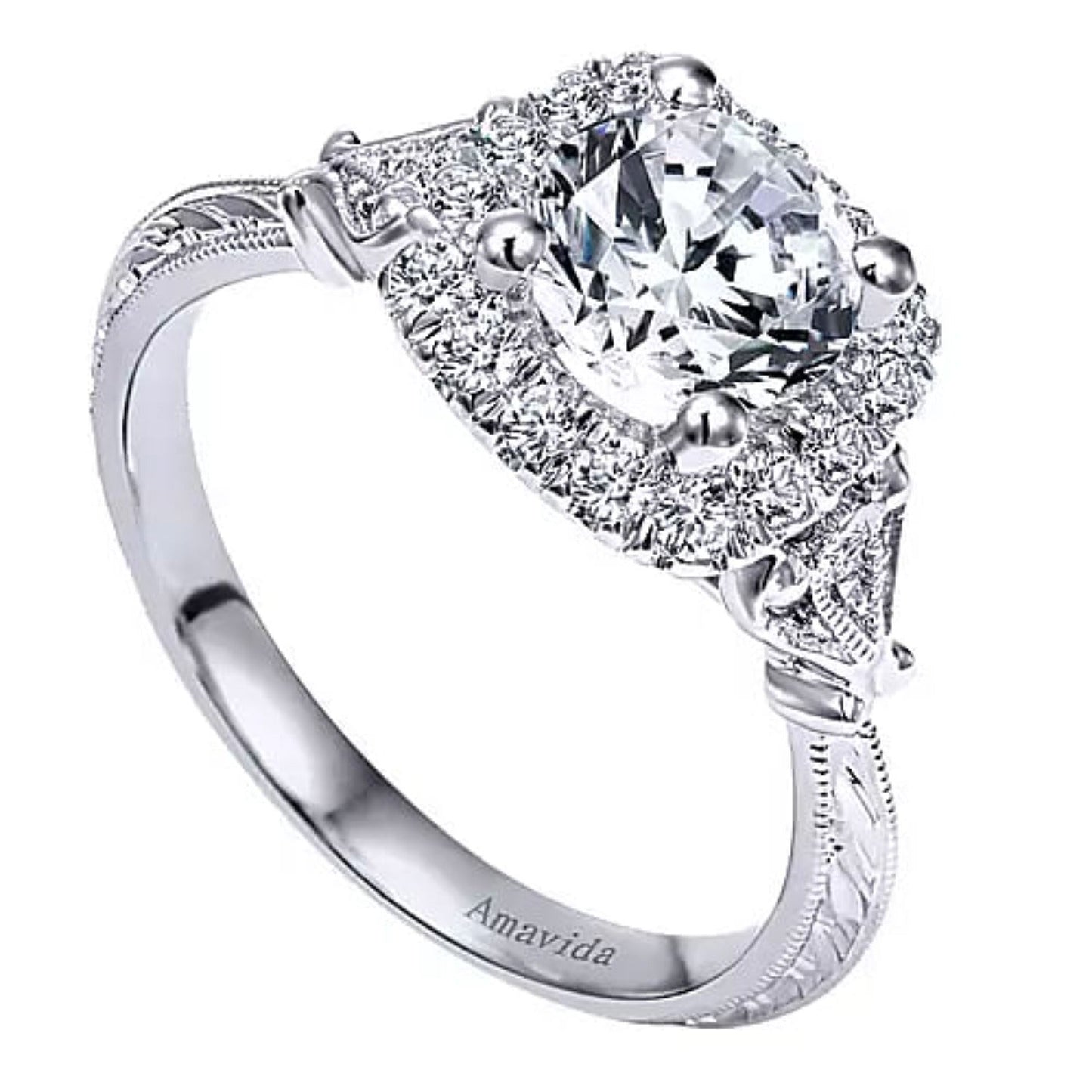 Gabriel & Co."Mercer" Cushion Halo Vintage Style Diamond Engagement Ring