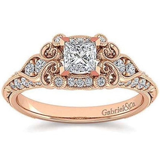 Gabriel "Halsey" Victorian Style Filigree Diamond Halo Engagement Ring