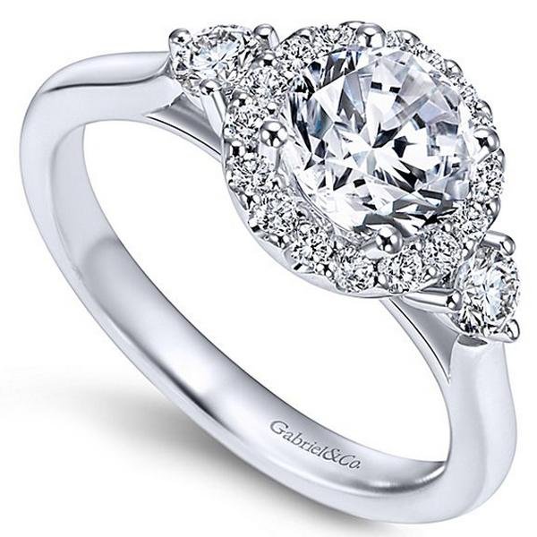 Gabriel "Noelle" Three Stone Halo Diamond Engagement Ring