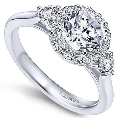 Gabriel "Noelle" Three Stone Halo Diamond Engagement Ring