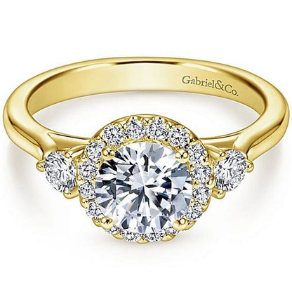 Gabriel "Noelle" Three Stone Halo Diamond Engagement Ring