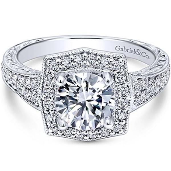 Gabriel "Theresa" Vintage Style Halo Diamond Engagement Ring