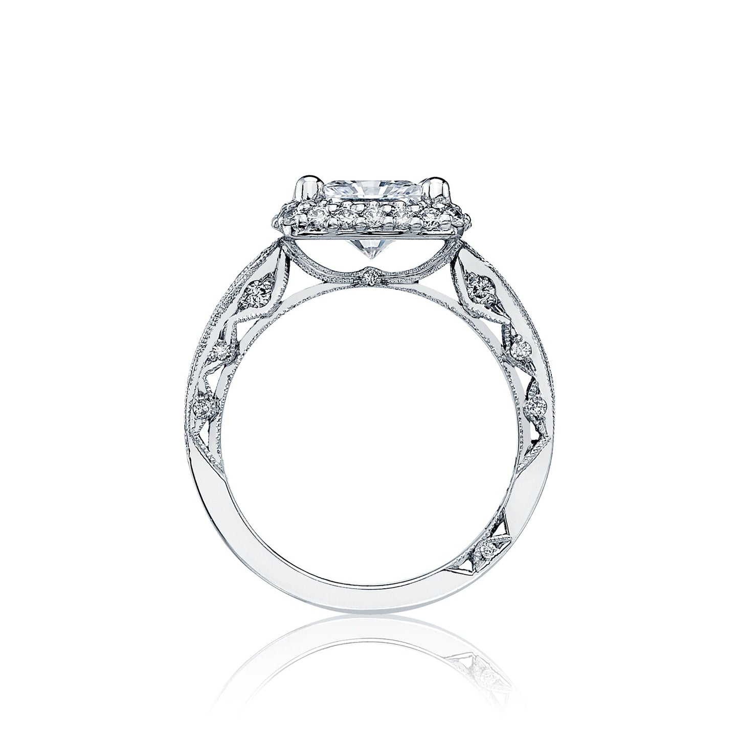 Tacori 18k White Gold Blooming Beauties White Gold Princess Diamond Engagement Ring Setting (0.69 CTW)