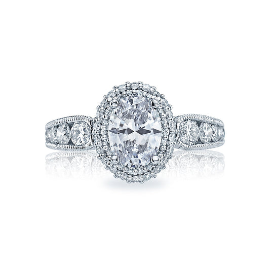 Tacori 18k White Gold Blooming Beauties White Gold Oval Diamond Engagement Ring Setting (1.06 CTW)