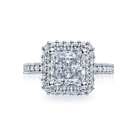 Tacori 18k White Gold Blooming Beauties White Gold Princess Diamond Engagement Ring Setting (0.9 CTW)