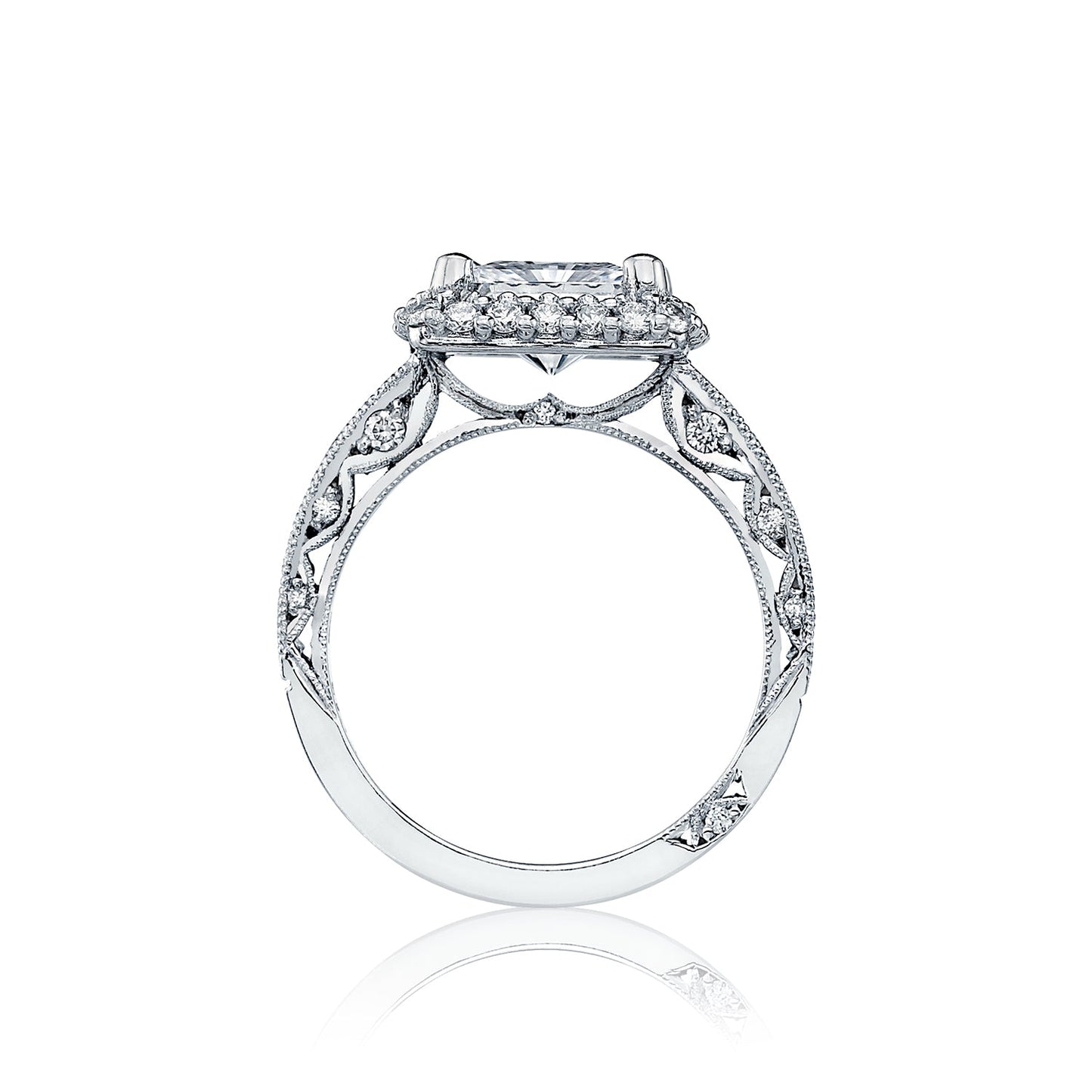 Tacori 18k White Gold Blooming Beauties White Gold Princess Diamond Engagement Ring Setting (0.9 CTW)