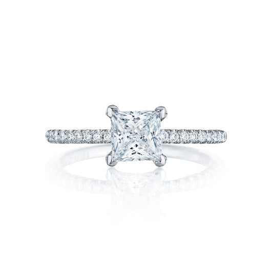 Tacori 18k White Gold Petite Crescent Princess Diamond Engagement Ring Setting (0.23 CTW)