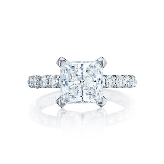 Tacori 18k White Gold Petite Crescent Princess Diamond Engagement Ring Setting (0.57 CTW)