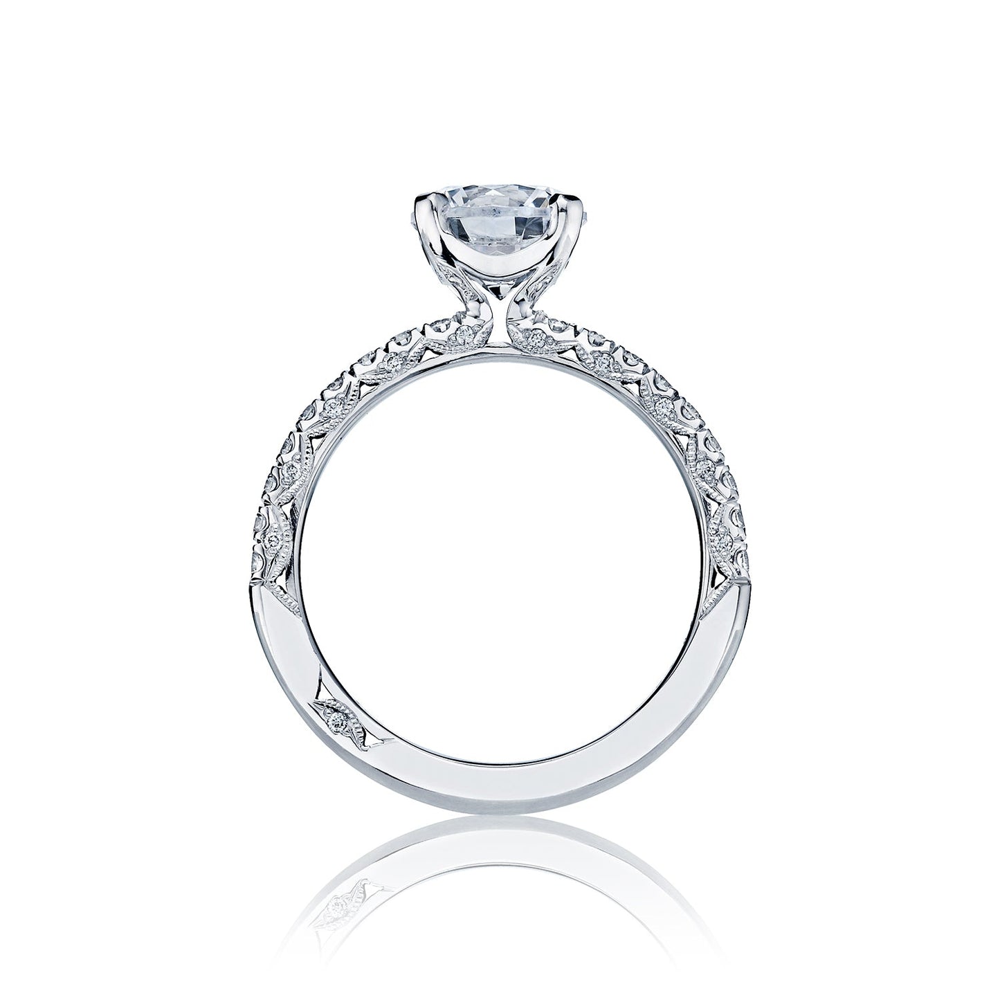 Tacori 18k White Gold Petite Crescent Round Diamond Engagement Ring Setting (0.34 CTW)