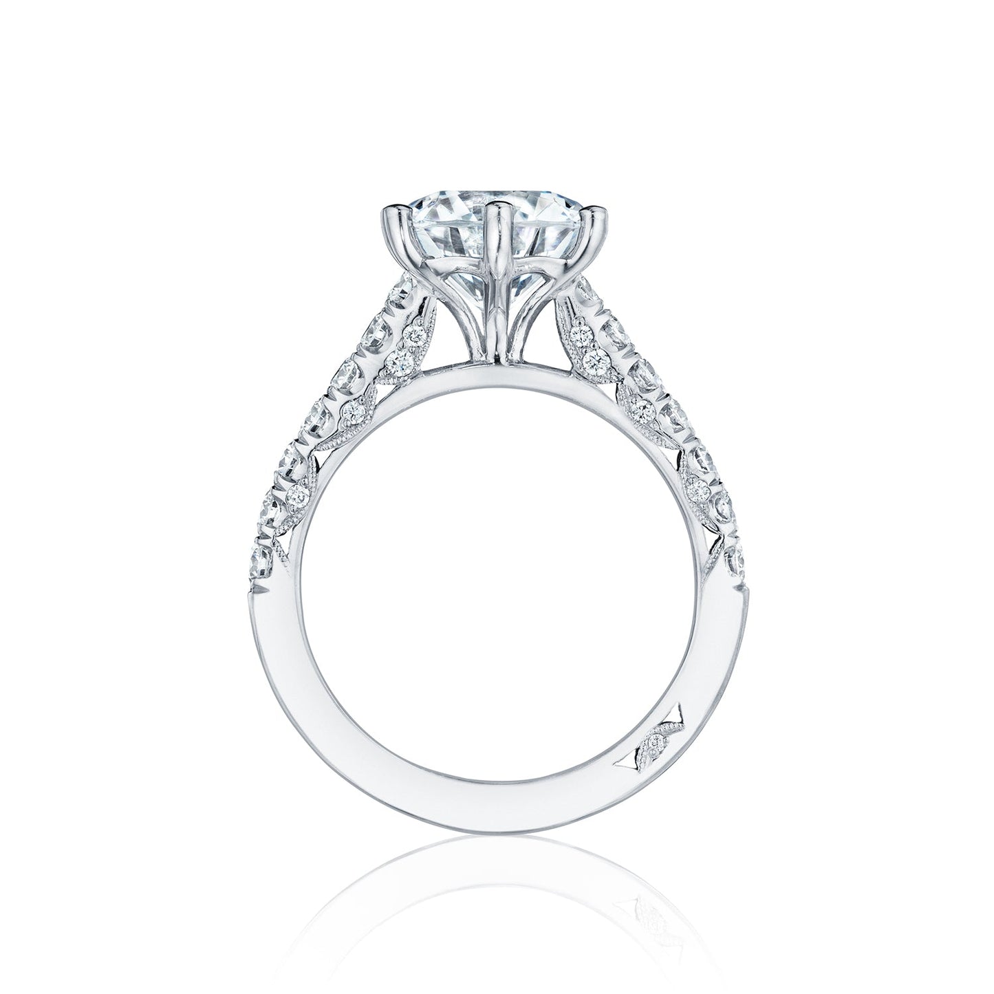 Tacori 18k White Gold Petite Crescent Round Diamond Engagement Ring Setting (0.67 CTW)