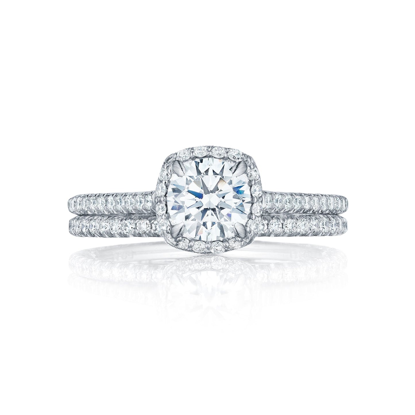 Tacori 18k White Gold Petite Crescent Round Diamond Engagement Ring Setting (0.37 CTW)