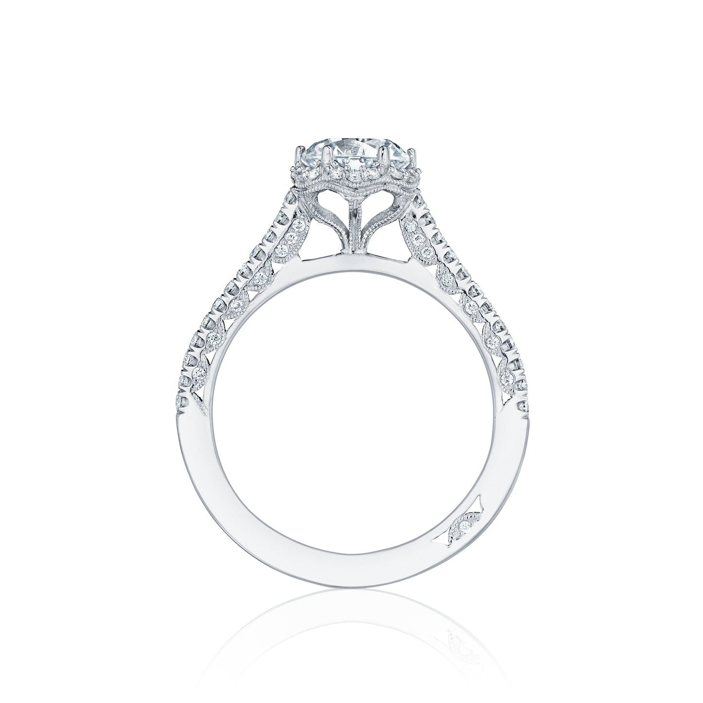 Tacori 18k White Gold Petite Crescent Round Diamond Engagement Ring Setting (0.33 CTW)