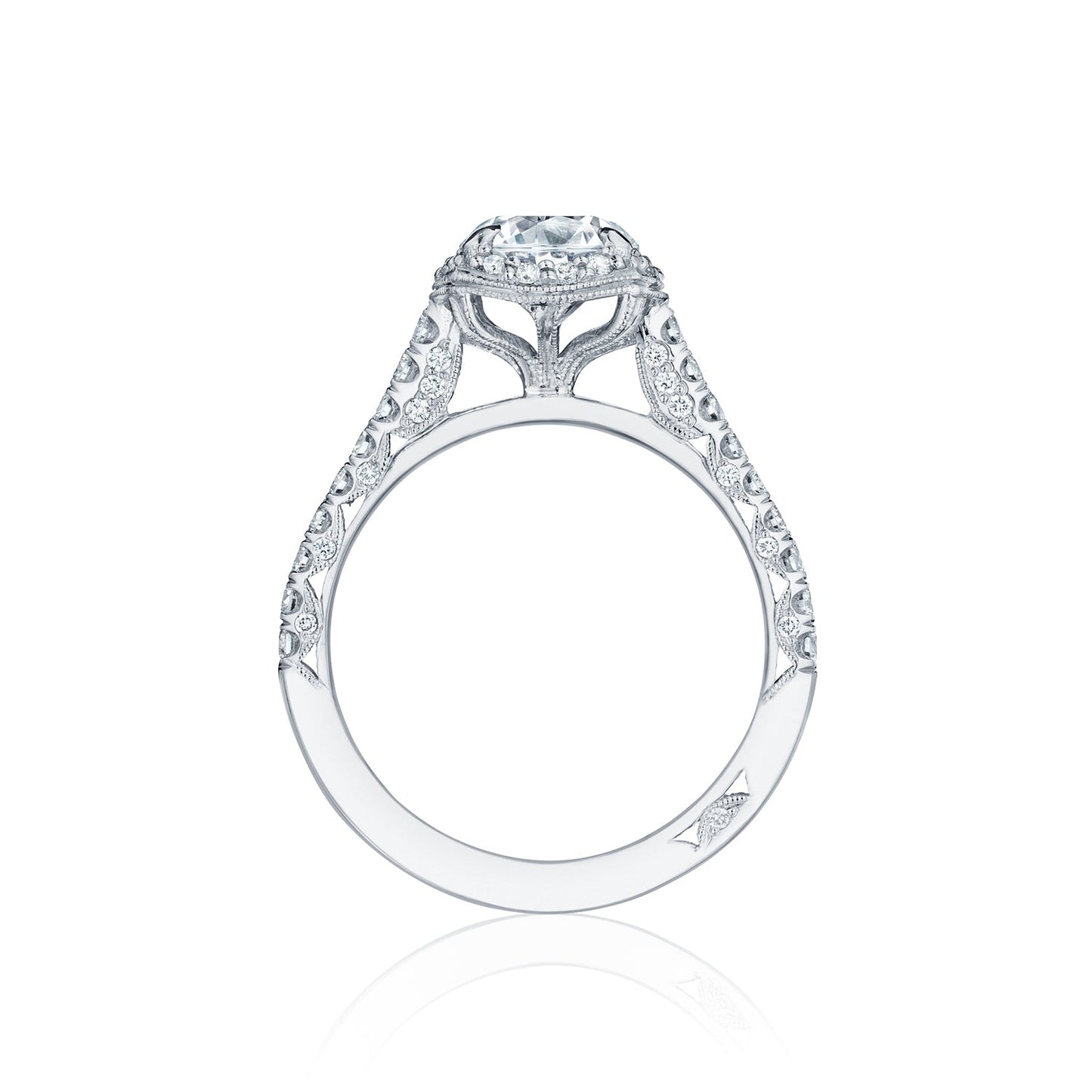 Tacori 18k White Gold Petite Crescent Round Diamond Engagement Ring Setting (0.55 CTW)