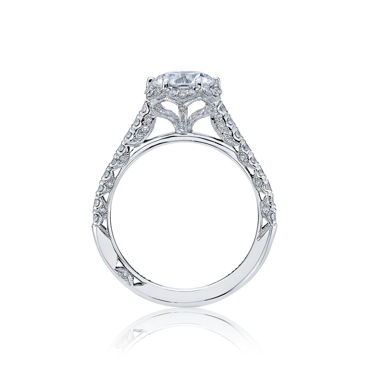 Tacori 18k White Gold Petite Crescent Round Diamond Engagement Ring Setting (0.5 CTW)