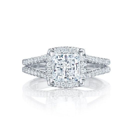 Tacori 18k White Gold Petite Crescent Princess Diamond Engagement Ring Setting (0.62 CTW)