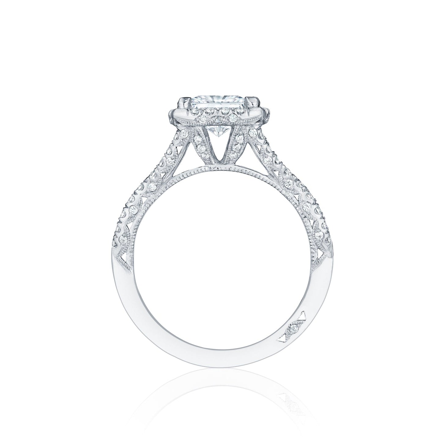 Tacori 18k White Gold Petite Crescent Princess Diamond Engagement Ring Setting (0.58 CTW)