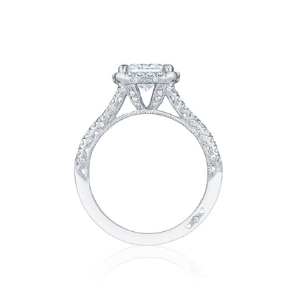 Tacori 18k White Gold Petite Crescent Princess Diamond Engagement Ring Setting (0.58 CTW)