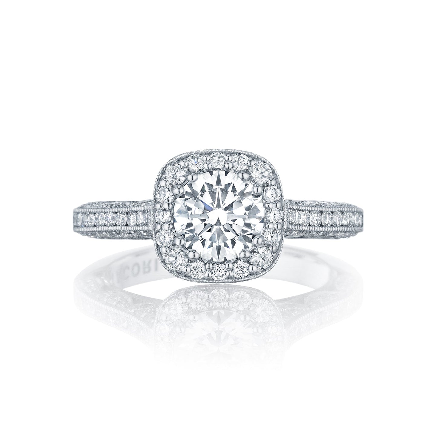 Tacori 18k White Gold Classic Crescent Round Diamond Engagement Ring Setting (0.79 CTW)