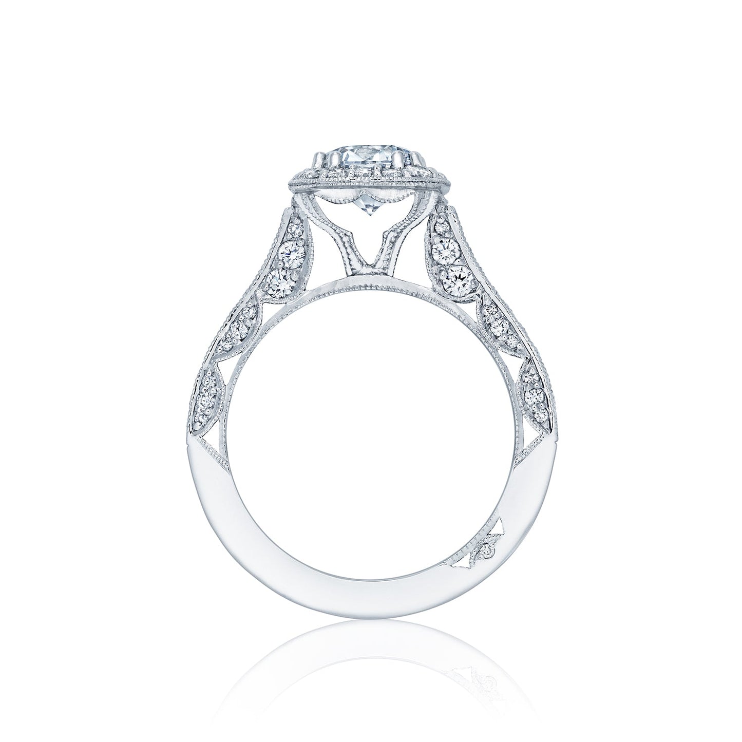 Tacori 18k White Gold Classic Crescent Round Diamond Engagement Ring Setting (0.79 CTW)