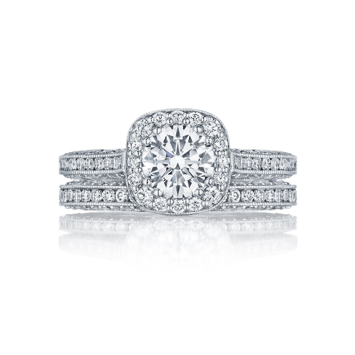 Tacori 18k White Gold Classic Crescent Round Diamond Engagement Ring Setting (0.79 CTW)