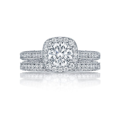 Tacori 18k White Gold Classic Crescent Round Diamond Engagement Ring Setting (0.79 CTW)