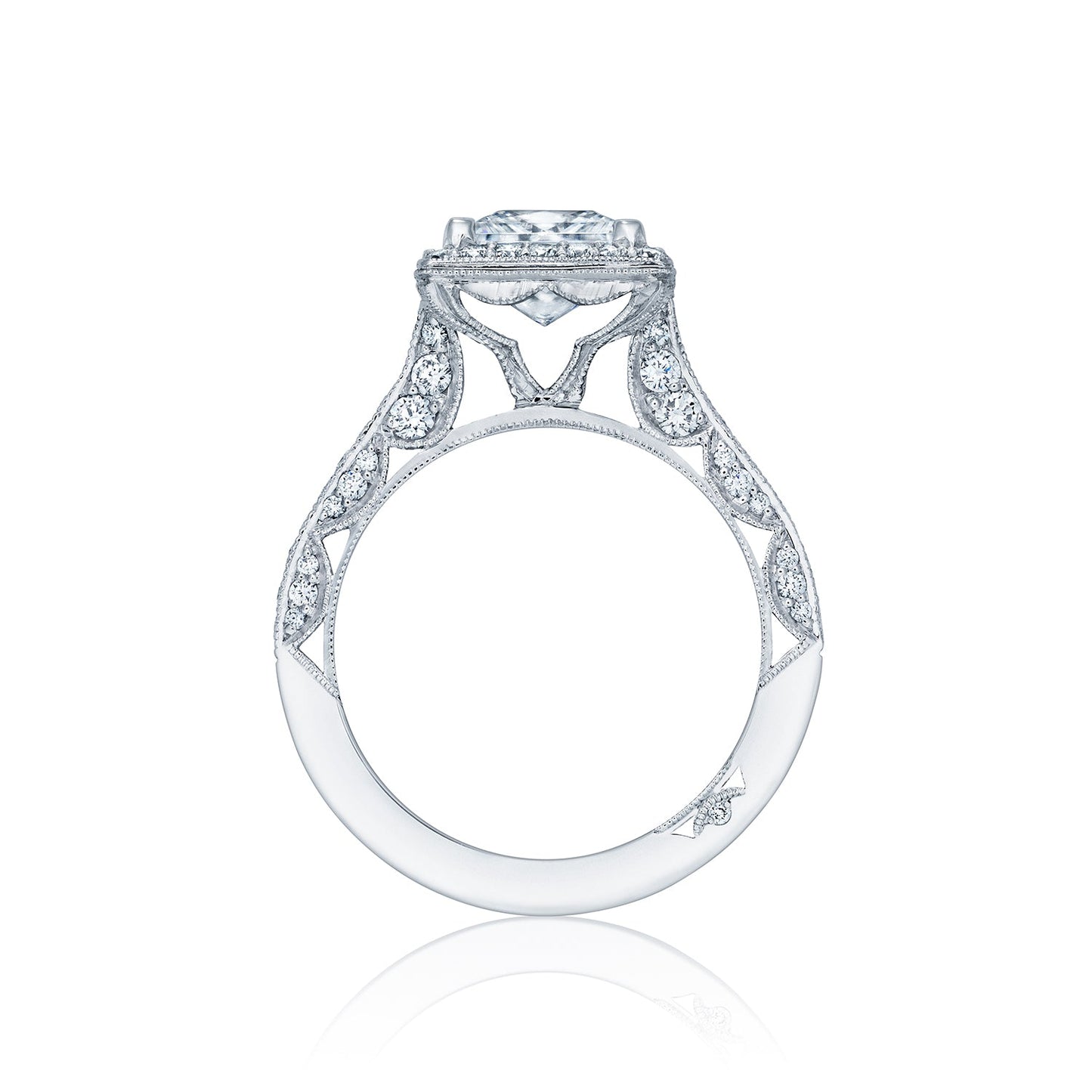 Tacori 18k White Gold Classic Crescent Princess Diamond Engagement Ring Setting (0.81 CTW)