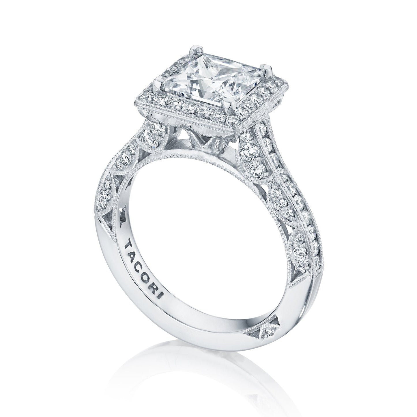 Tacori 18k White Gold Classic Crescent Princess Diamond Engagement Ring Setting (0.81 CTW)