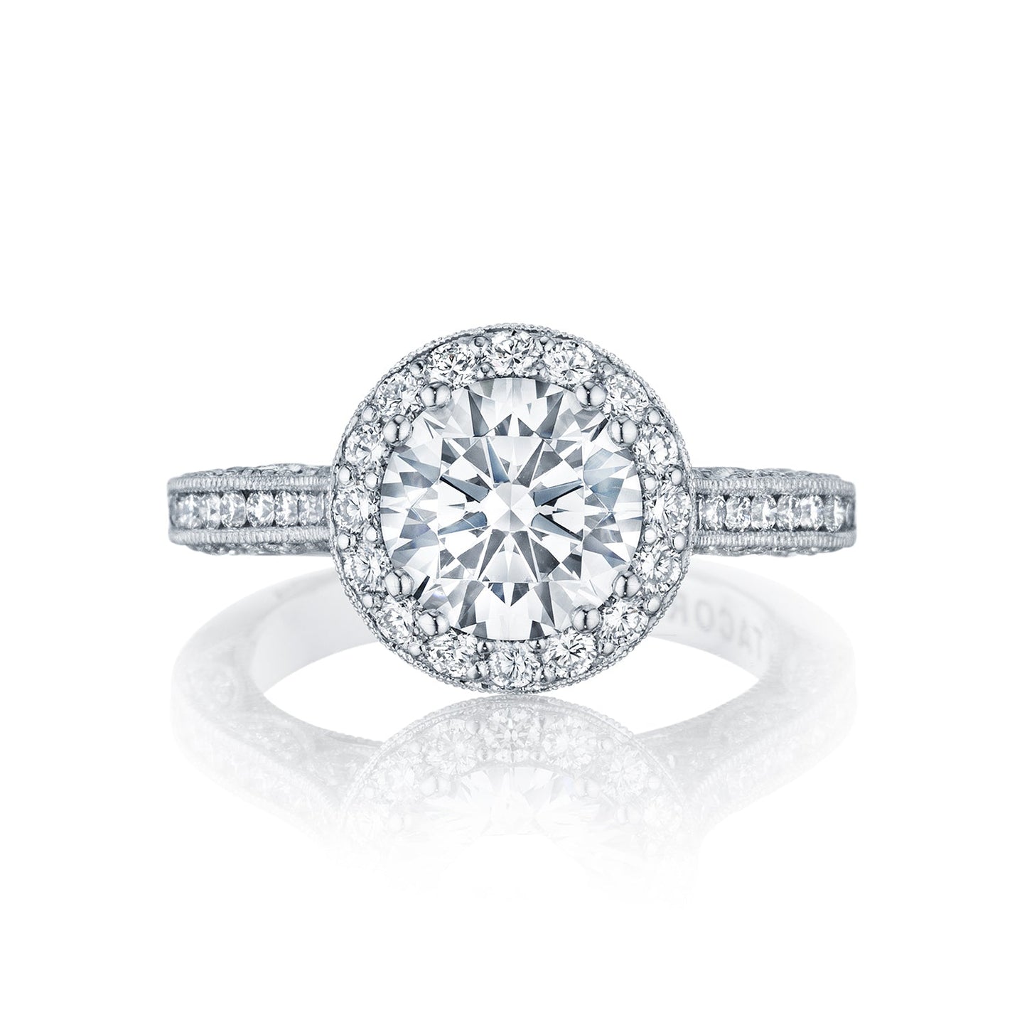 Tacori 18k White Gold Classic Crescent Round Diamond Engagement Ring Setting (0.89 CTW)