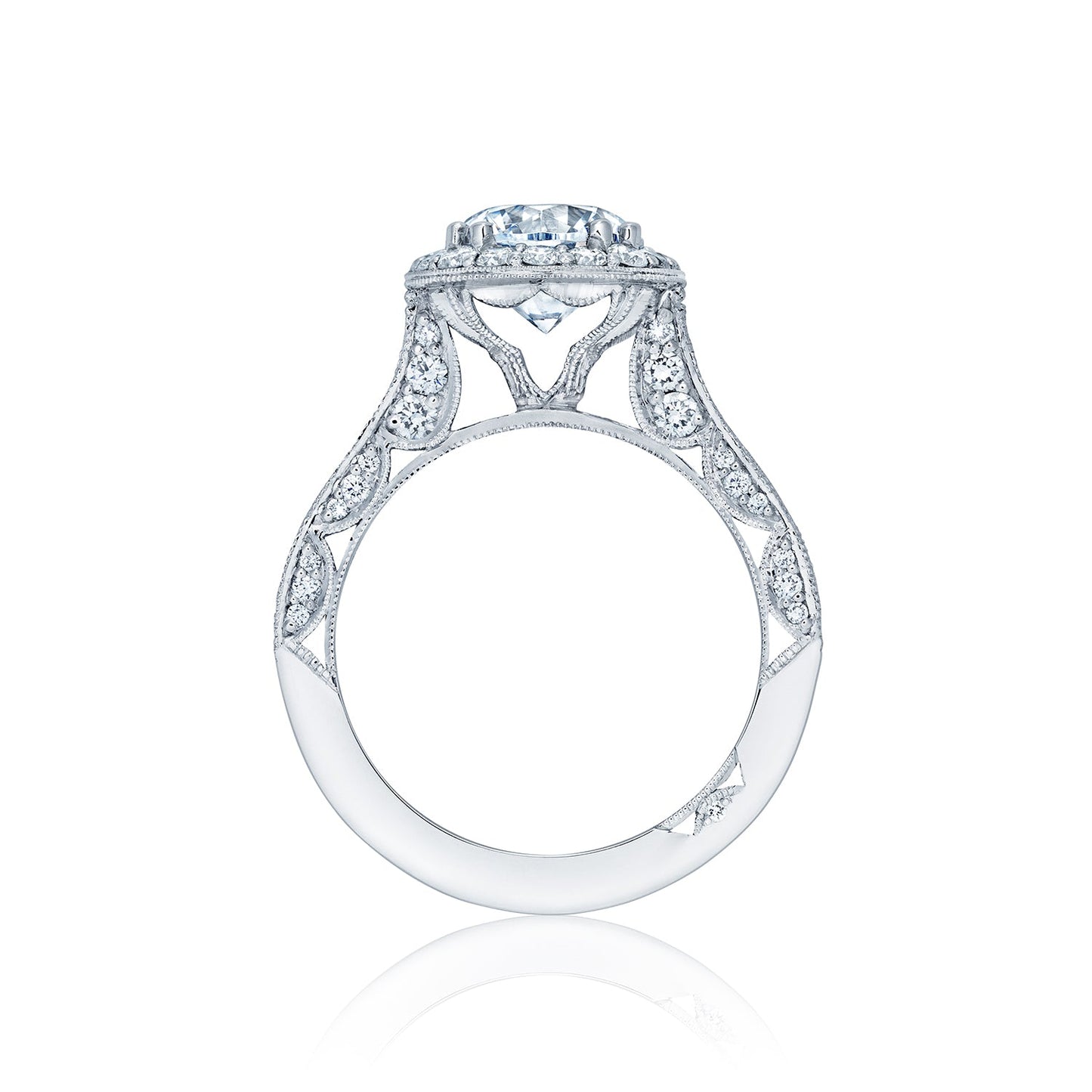 Tacori 18k White Gold Classic Crescent Round Diamond Engagement Ring Setting (0.89 CTW)