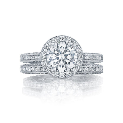 Tacori 18k White Gold Classic Crescent Round Diamond Engagement Ring Setting (0.89 CTW)