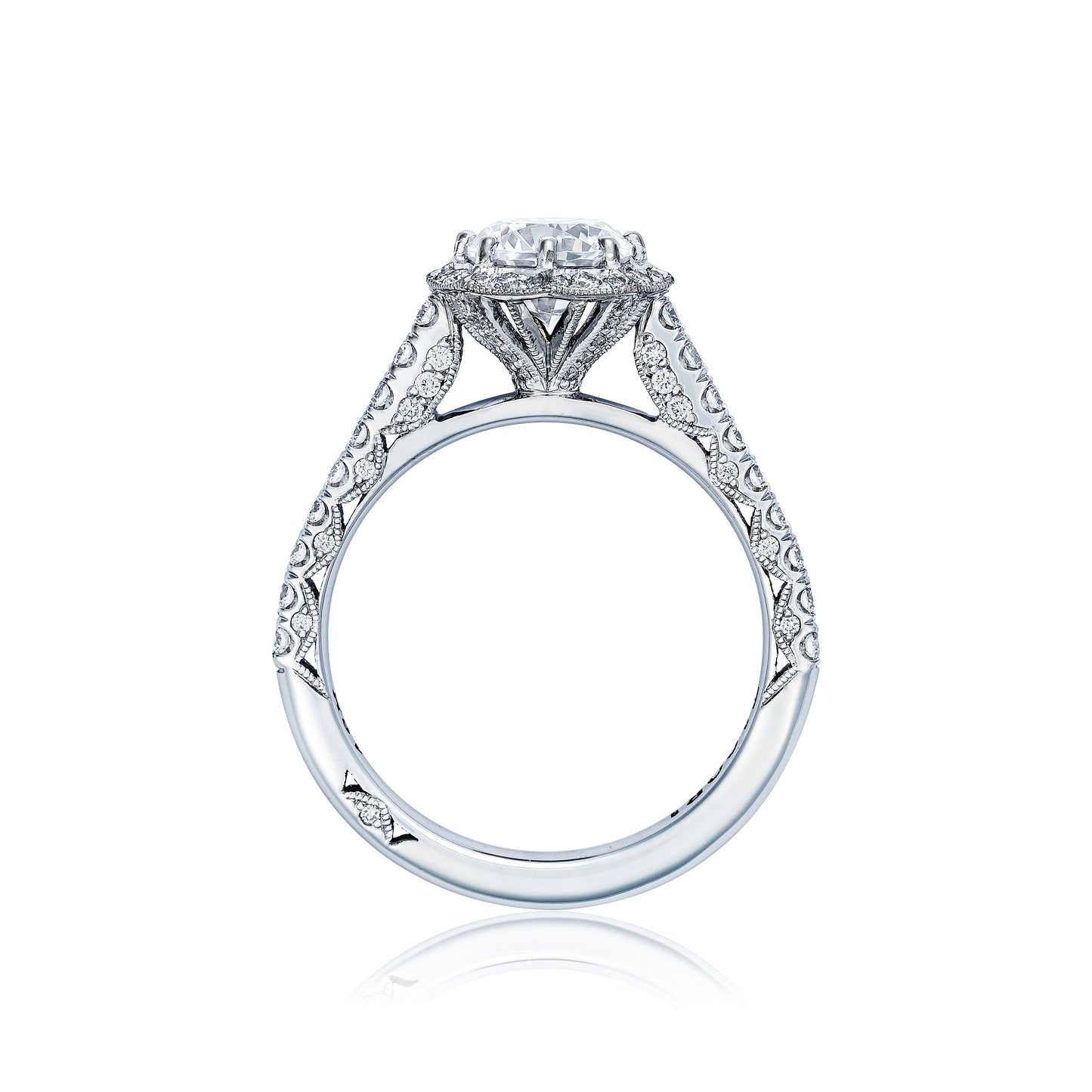 Tacori 18k White Gold Petite Crescent Round Diamond Engagement Ring Setting (0.54 CTW)