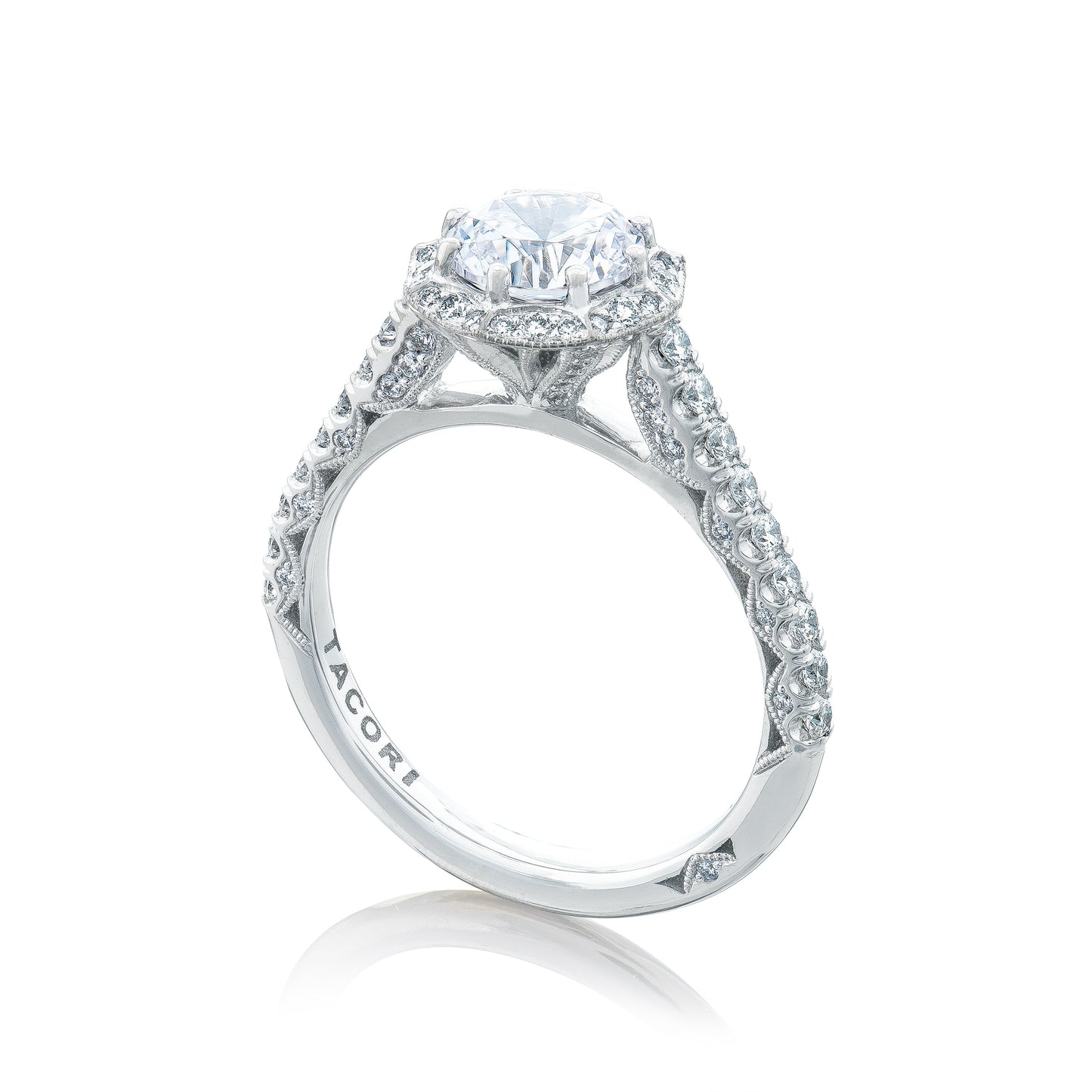 Tacori 18k White Gold Petite Crescent Round Diamond Engagement Ring Setting (0.54 CTW)