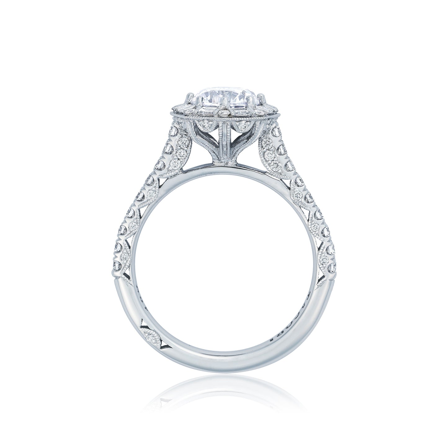 Tacori 18k White Gold Petite Crescent Round Diamond Engagement Ring Setting (0.71 CTW)