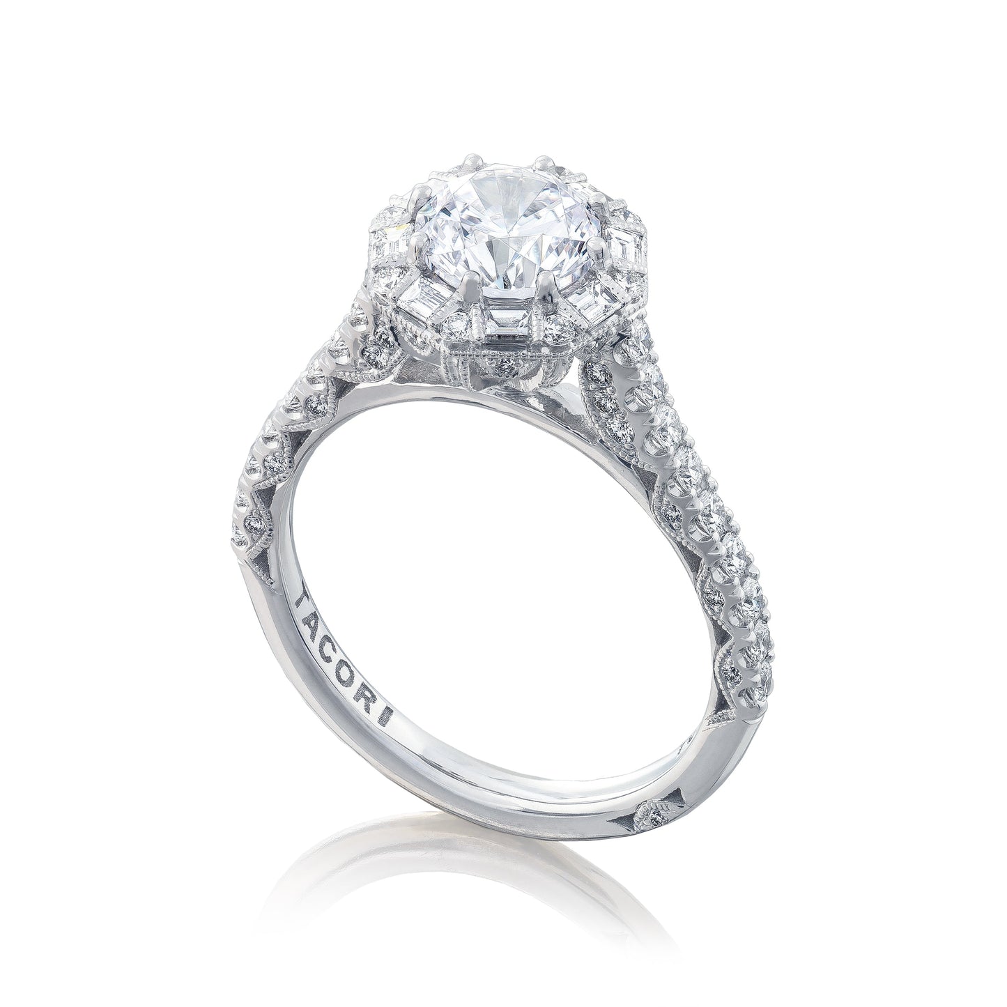 Tacori 18k White Gold Petite Crescent Round Diamond Engagement Ring Setting (0.71 CTW)