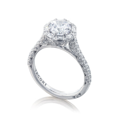 Tacori 18k White Gold Petite Crescent Round Diamond Engagement Ring Setting (0.71 CTW)