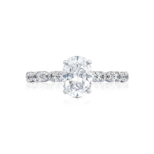 Tacori 18k White Gold Petite Crescent Oval Diamond Engagement Ring Setting (0.39 CTW)