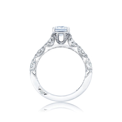 Tacori 18k White Gold Petite Crescent Princess Diamond Engagement Ring Setting (0.39 CTW)